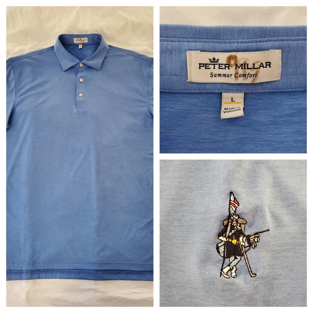 Peter Millar Summer Comfort Golf Polo Mens L Embroidered Logo MF20EK01S Blue